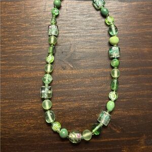 Green Beaded Necklace with Silver Toned Clasp